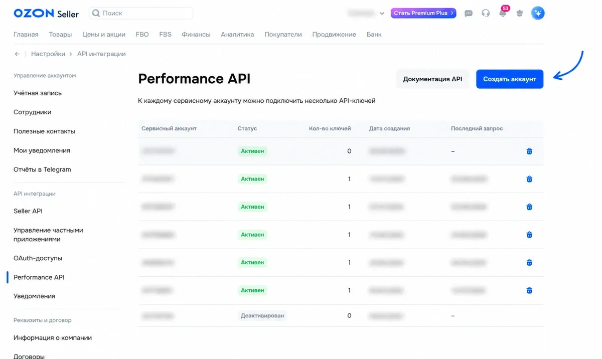 Страница Performance API и кнопка «Создать аккаунт»